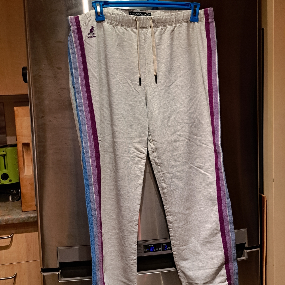 Kangol Gray Sweatpants with Purple and Blue Stripes